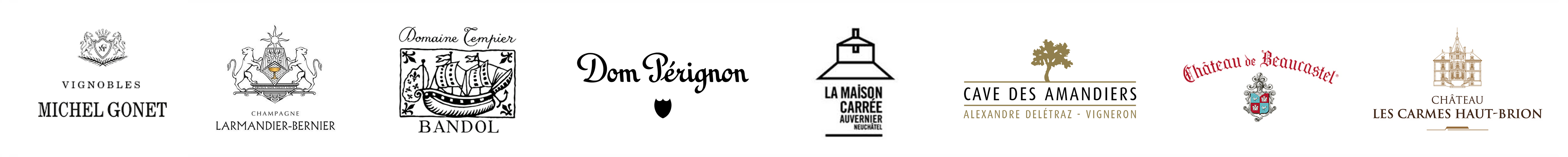 Logos_-_Michel_Gonet_-_Larmandier_Bernier_-_Dom_Perignon_-_Tempier-_Perrochet_-_Beaucastel_-_Deletraz_-_Carmes_Haut-Brion