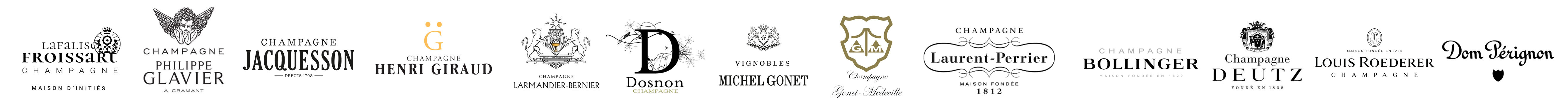 Logos Champagne - Froissart - Glavier Jacquesson - Giraud - Larmandier - Dosnon - Michel Gonet - Gonet-Medeville - Laurent Perrier - Bollinger - Deutz - Louis Roederer - Dom Pérignon
